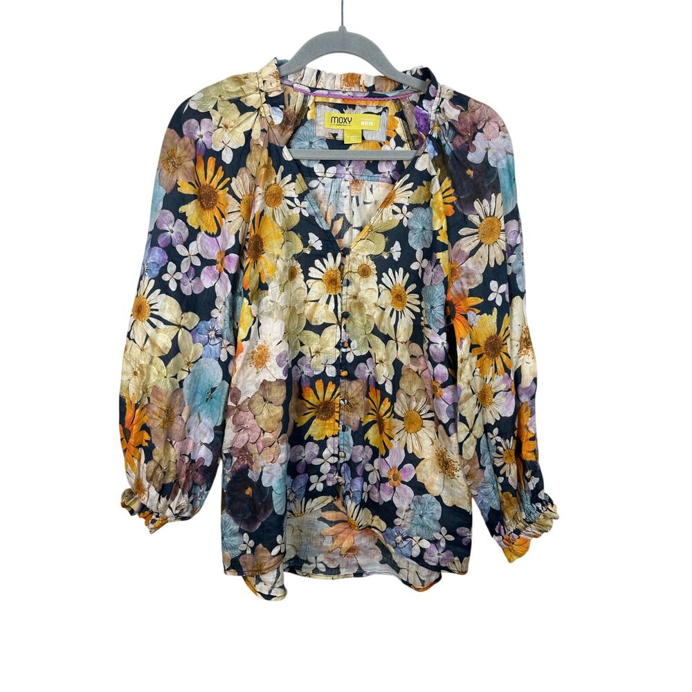 Anthropologie Moxy Collective Maeve Floral Linen Top Blouse Size XS Feminine